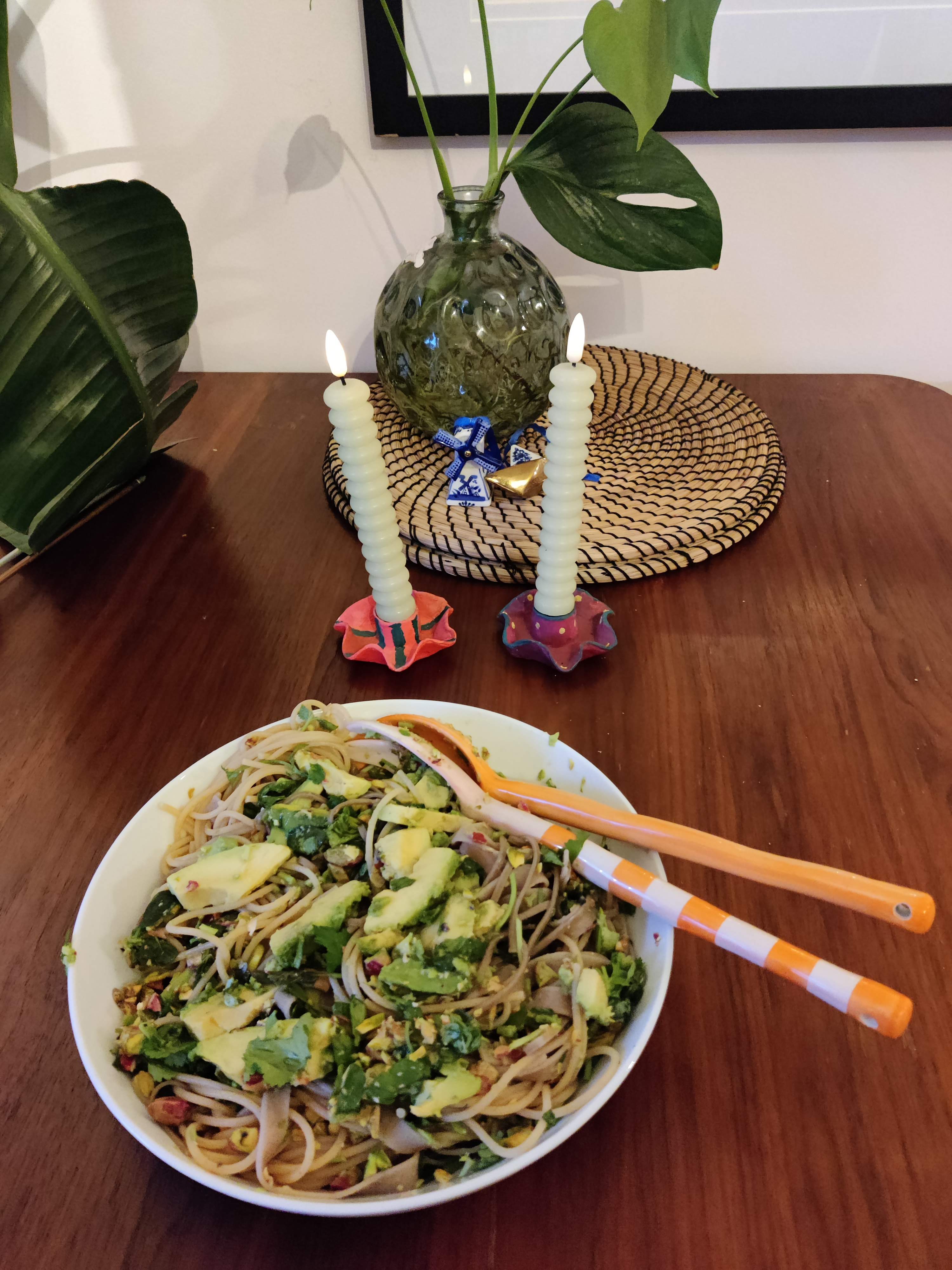 Soba noodles with Avocado, Lime, Cardamom and Pistachios