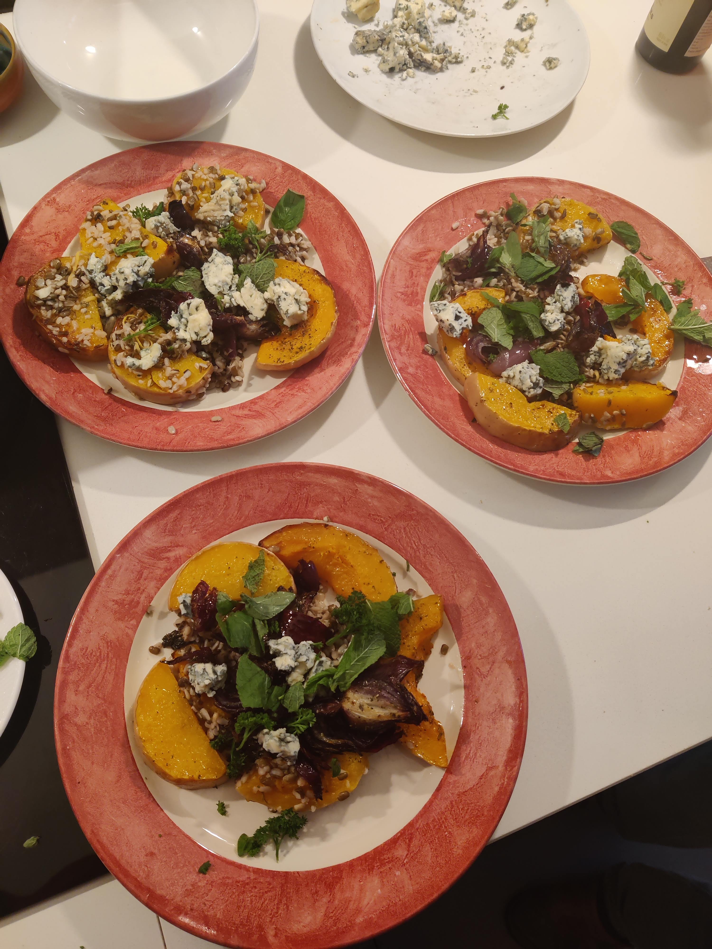 Roasted Butternut Squash with Lentils, Herbs, and Gorgonzola