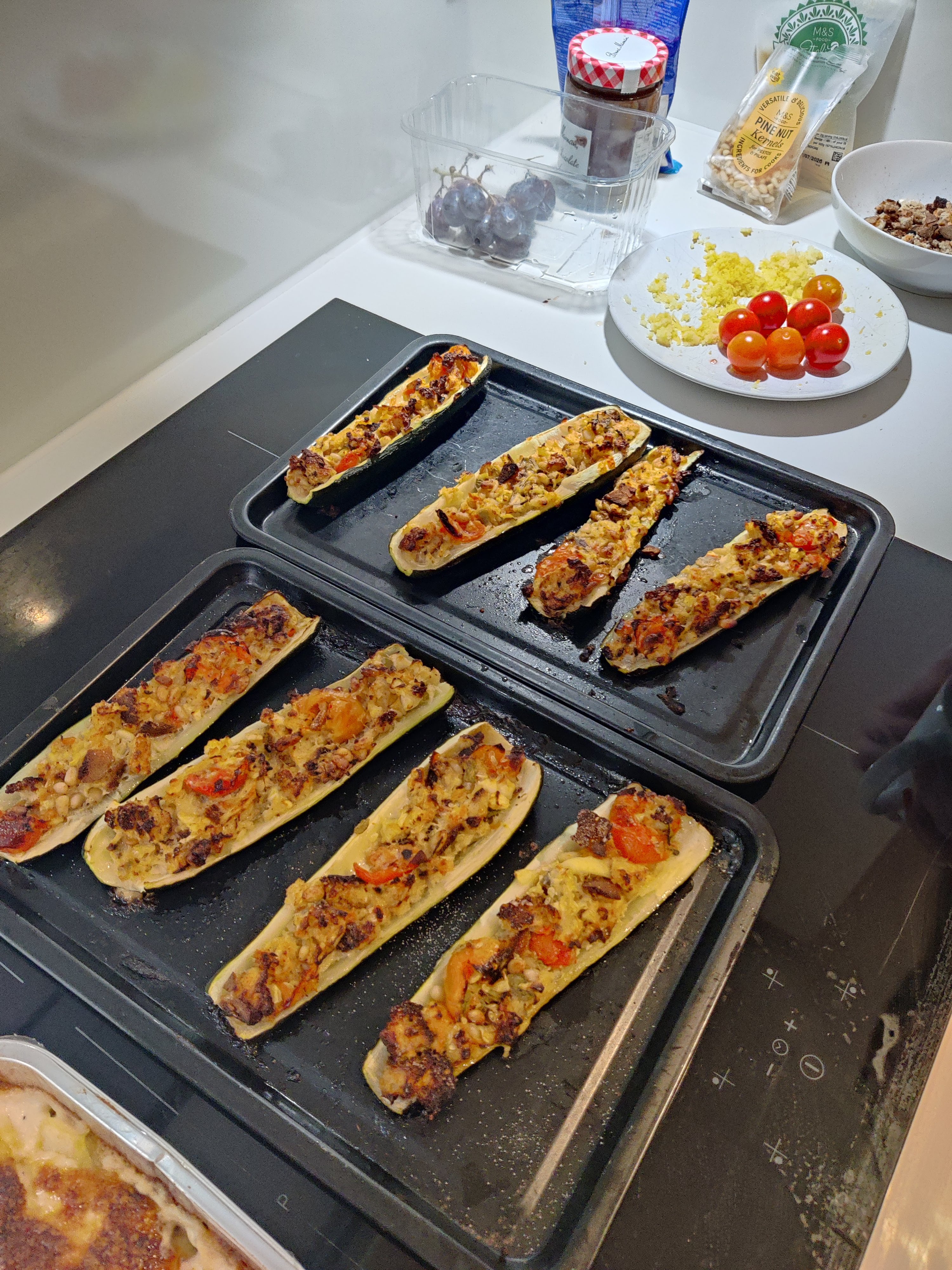 Stuffed courgettes with pine nuts salsa