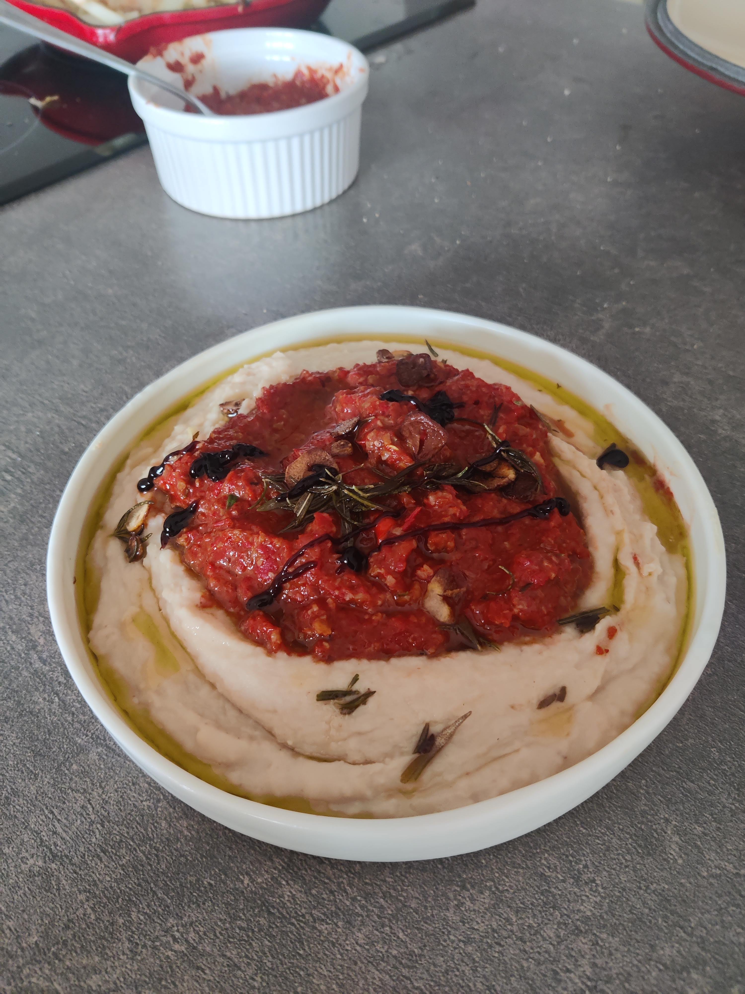 Butterbean mash with muhammara